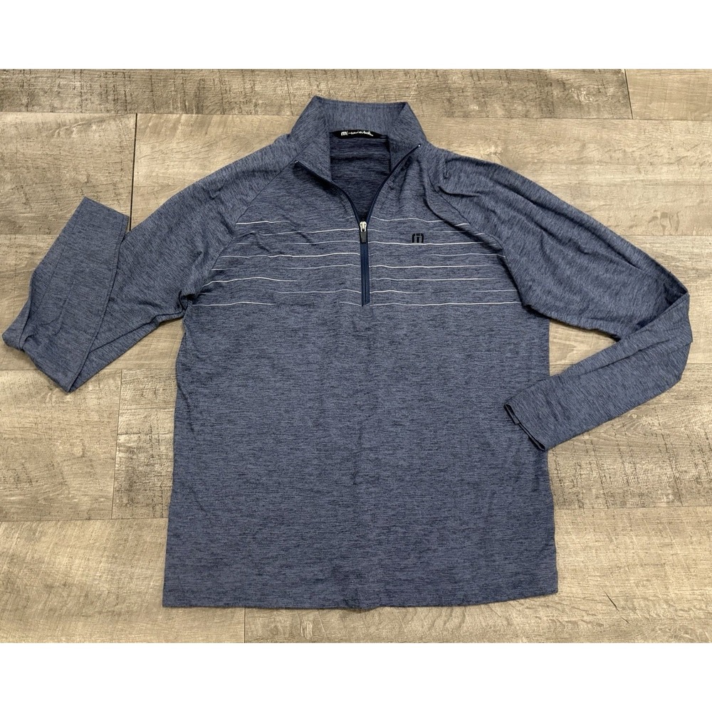 TravisMathew Men's 1/4 Zip Pullover Blue Athletic Golf Shirt Size Large